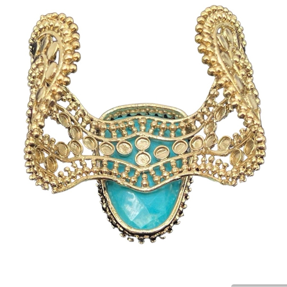 Kendra Scott Abena Turquoise Gold Cuff Bracelet Used on Runway Fashion Show 🥰 - Picture 10 of 15